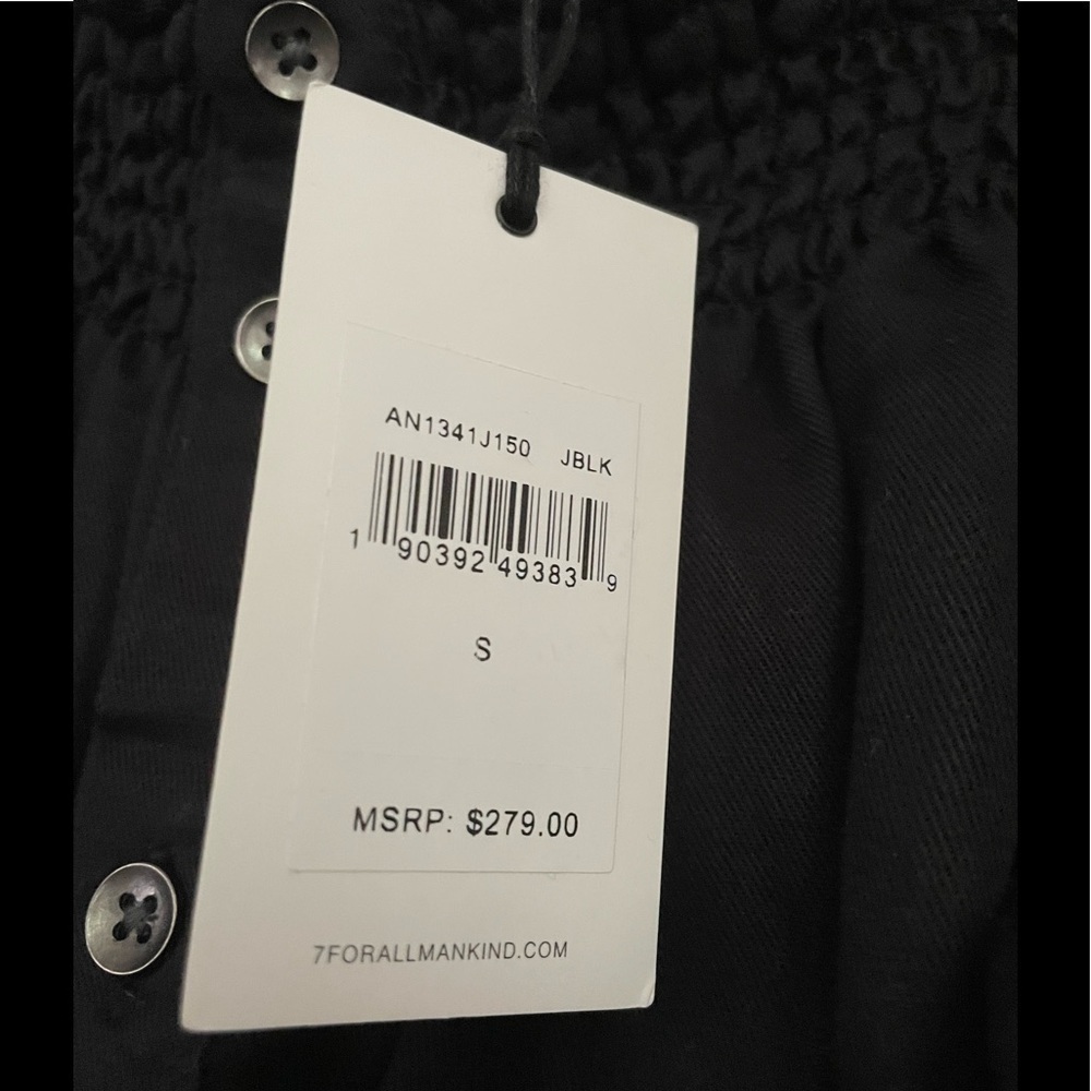 NWT - 7 For All Mankind - Smocked Off-Shoulder Jumpsuit - Jet Black - Size:S - Picture 5 of 5